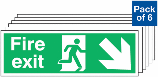 Fire Exit Running Man Arrow Down Right - Pk of 6