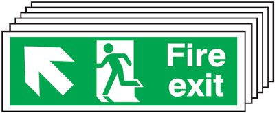 Fire Exit Running Man Arrow Up Left - Pk of 6