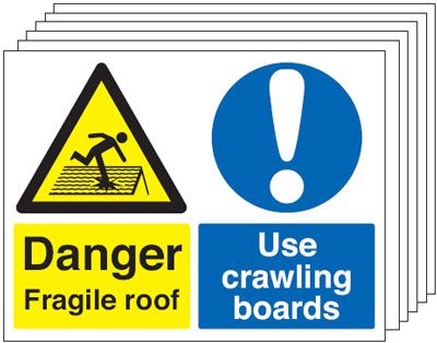 Danger Fragile Roof Use Crawling Boards - Pk of 6