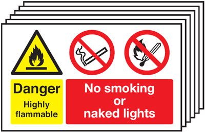 Danger Highly Flammable No Smoking No Naked Lights - Pk of 6