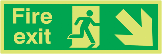 Fire Exit Running Man Arrow Down Right - Xtra Glo