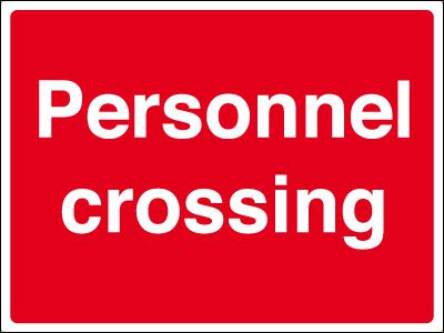 Personnel crossing stanchion sign