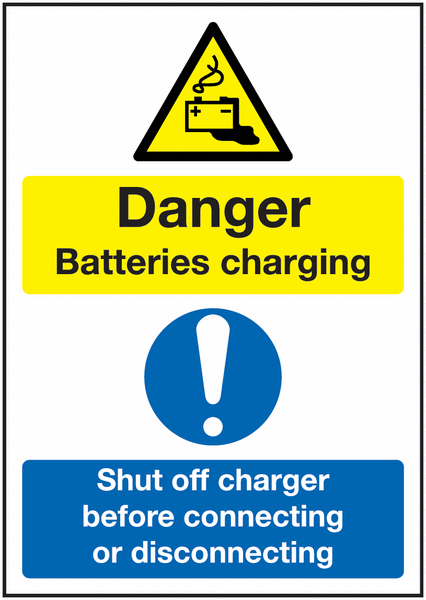 Danger Batteries Charging Shut Off Charger Before Connecting or Disconnecting