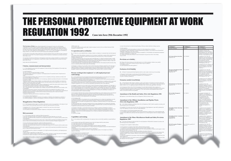 The Personal Protective Equiptment At Work Regulation 1992 Wallchart