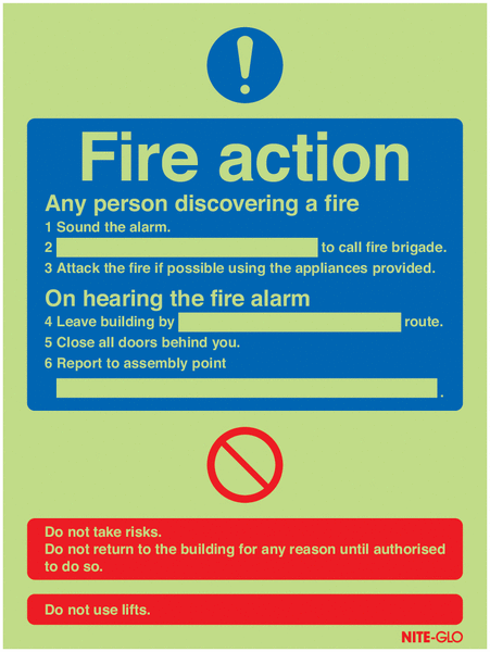 Fire Action Notice (Standard) - Nite Glo