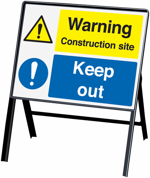 Warning Construction site Keep out stanchion sign