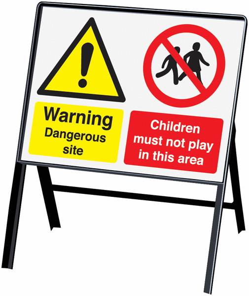 Warning Dangerous site Children must not play stanchion sign