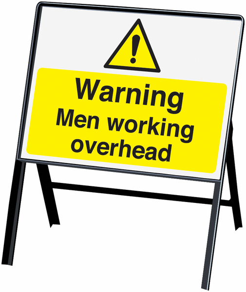 Warning Men working overhead stanchion sign