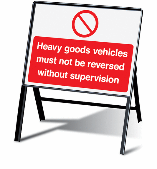 Heavy goods vehicles must not be reversed without supervision stanchion sign