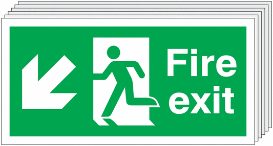 Fire Exit Running Man Arrow Down Left - Pk of 6