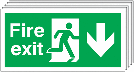 Fire Exit Running Man Arrow Down - Pk of 6
