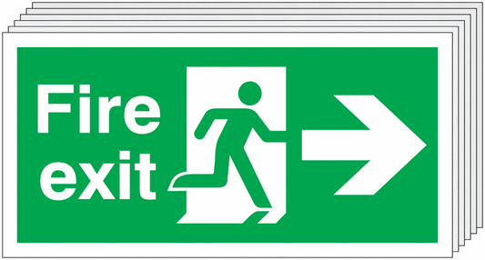 Fire Exit Running Man Arrow Right - Pk of 6