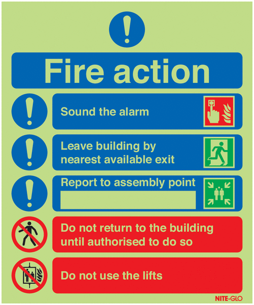 Fire Action Notice (Symbolised) - Nite Glo