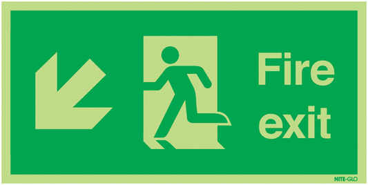 Fire Exit Running Man Arrow Down Left - Nite Glo