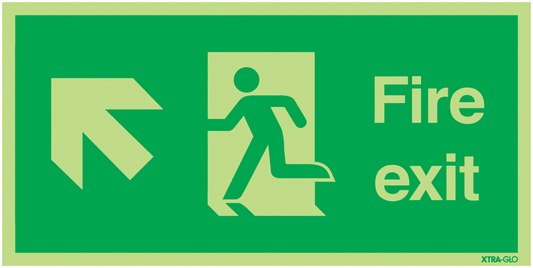 Fire Exit Running Man Arrow Up Left - Xtra Glo