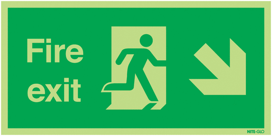 Fire Exit Running Man Arrow Down Right - Nite Glo