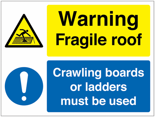 Warning Fragile Roof Crawling boards Site Safety Board