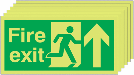 Fire Exit Running Man Arrow Up - Nite Glo Pk of 6