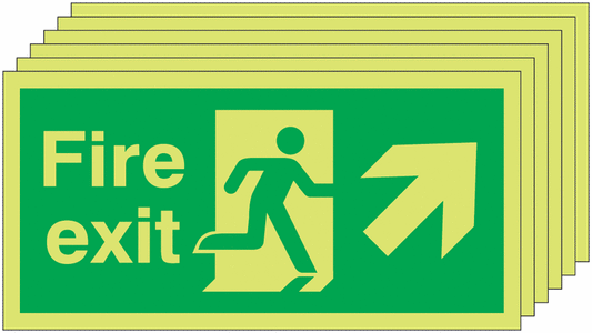 Fire Exit Running Man Arrow Up Right - Nite Glo Pk of 6