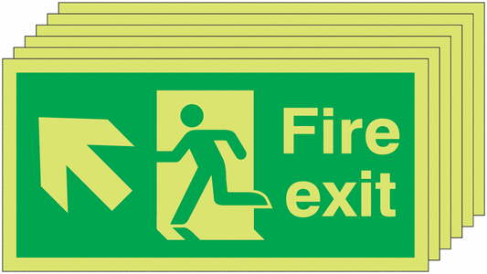 Fire Exit Running Man Arrow Up Left - Nite Glo Pk of 6