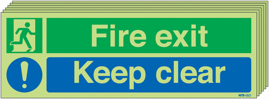 Fire Exit Keep Clear - Nite Glo Pk of 6