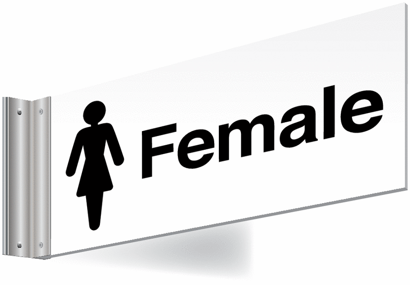 Female Double-sided Washroom Sign - T Bar - Black text on white background