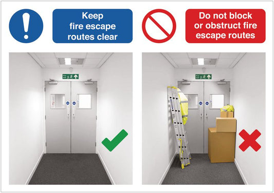 Keep fire escape routes clear / Do not block or obstruct fire escape routes