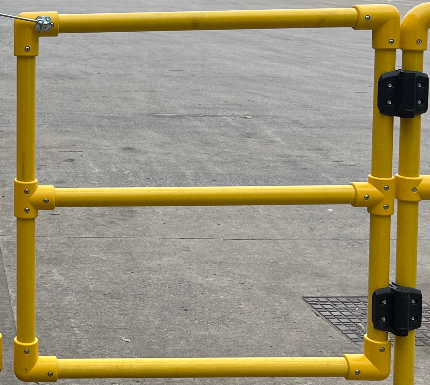 Yellow GRP barrier gate with twin hinge
