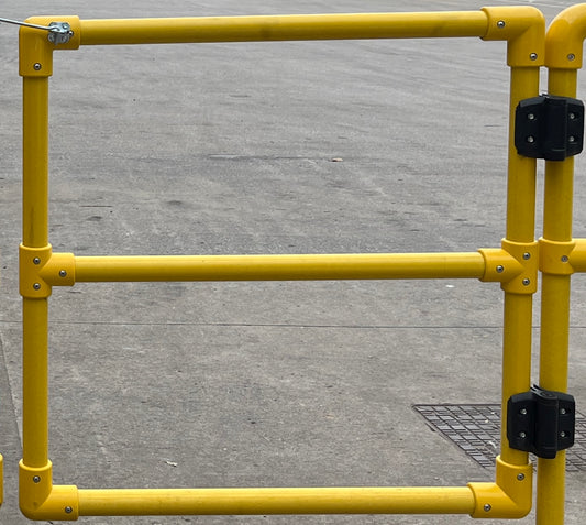 Yellow GRP barrier gate with twin hinge