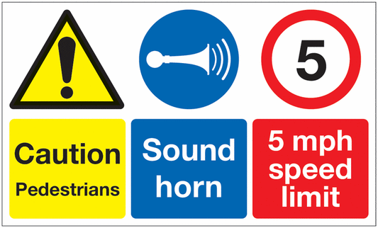 Caution Pedestrians Sound Horn 5mph Speed Limit