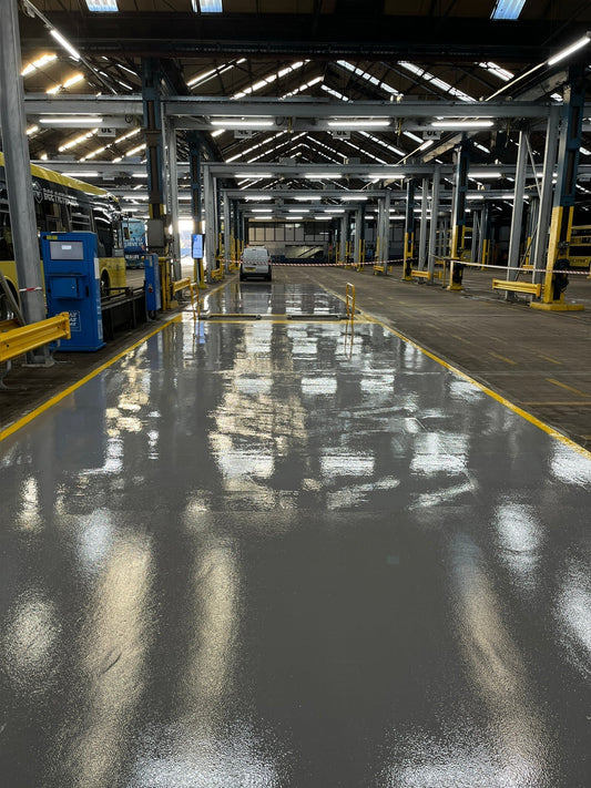 Anti-Slip epoxy resin floor bus depot in Manchester.