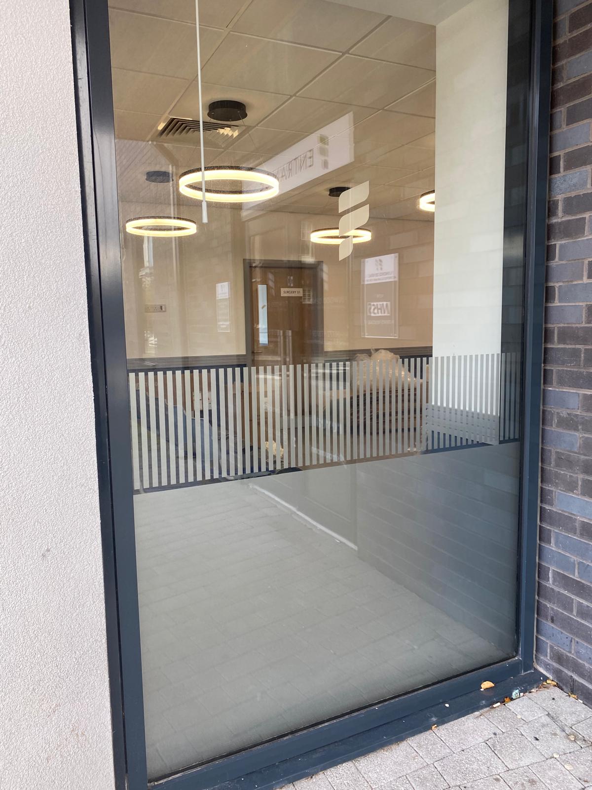 Striped etched frosted window glass vinyl with block for privacy