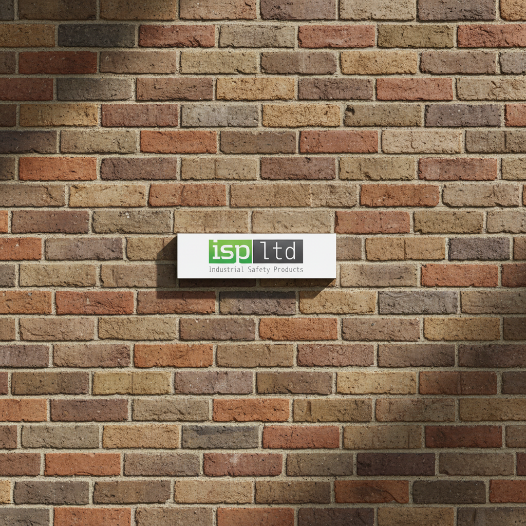 A rectangular white wall mounted branded sign with the green and black logo, placed outdoors on a wall