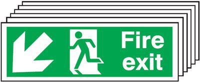 Fire Exit Running Man Arrow Down Left - Pk of 6