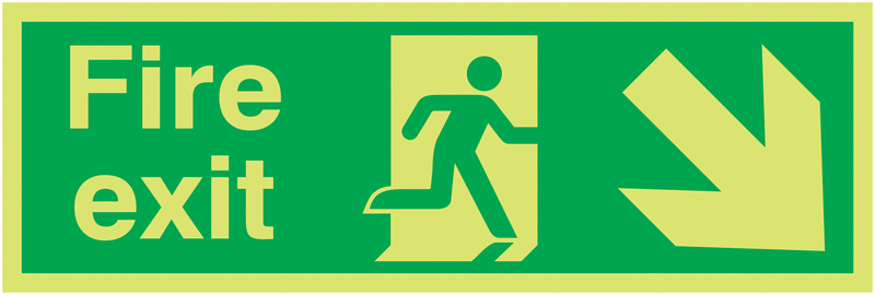 Fire Exit Running Man Arrow Down Right - Xtra Glo