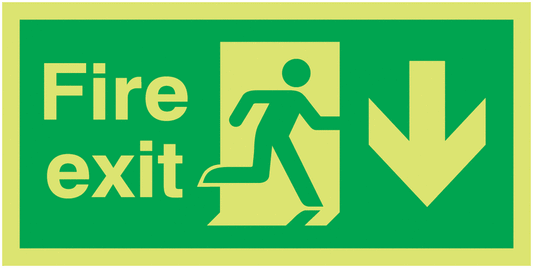 Fire Exit Running Man Arrow Down - Xtra Glo