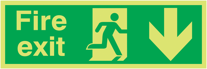 Fire Exit Running Man Arrow Down - Xtra Glo