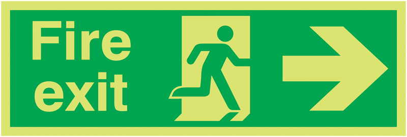 Fire Exit Running Man Arrow Right - Xtra Glo