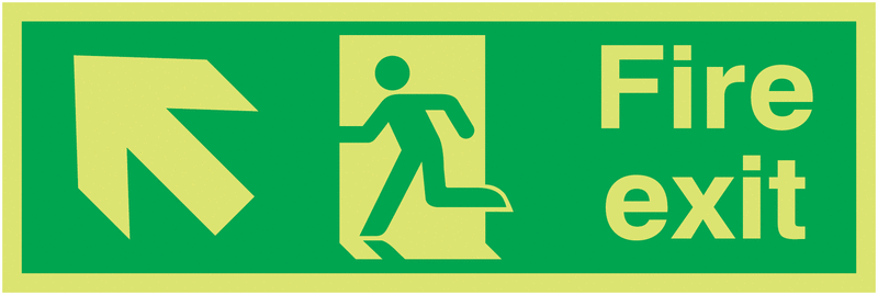 Fire Exit Running Man Arrow Up Left - Xtra Glo