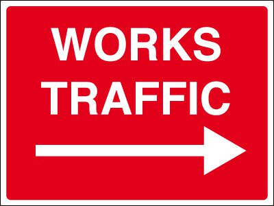 Works traffic arrow right stanchion sign