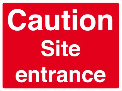 Caution Site entrance stanchion sign