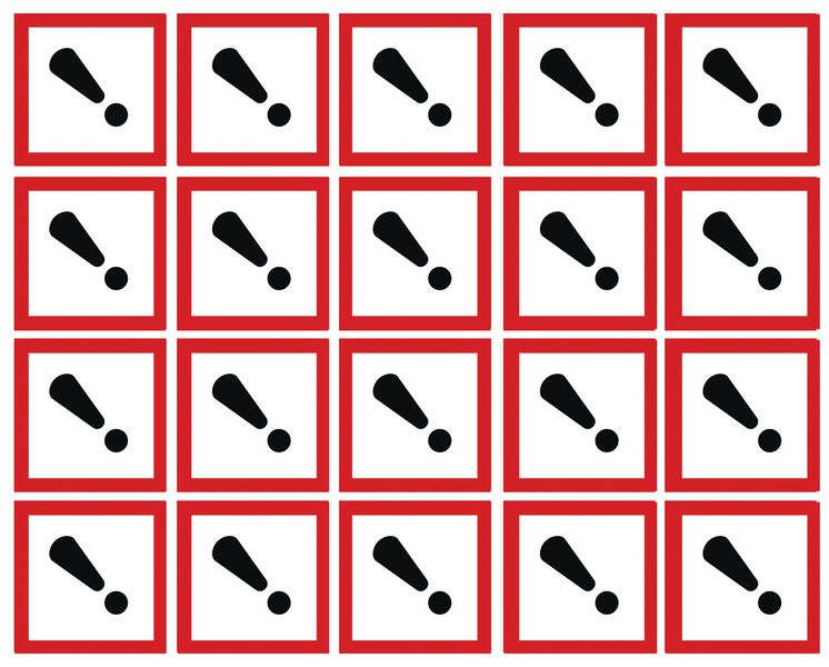 Harmful/Irritant GHS Symbols on a sheet