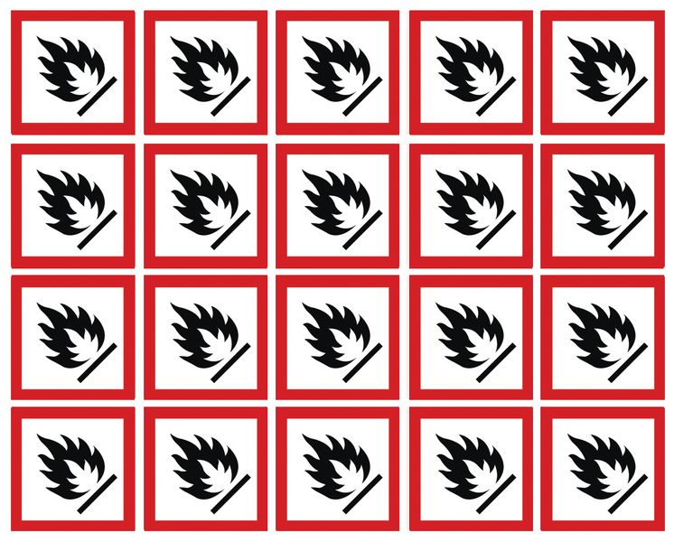 Flammable GHS Symbols on a sheet