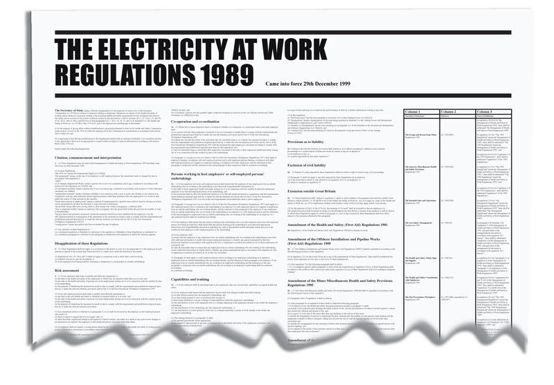 The Electricity at Work Regulation 1989 Wallchart