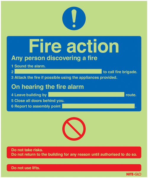 Fire Action Notice (Standard) - Nite Glo