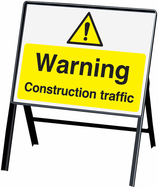 Warning Construction traffic stanchion signs