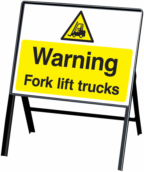 Warning Fork Lift Trucks stanchion sign