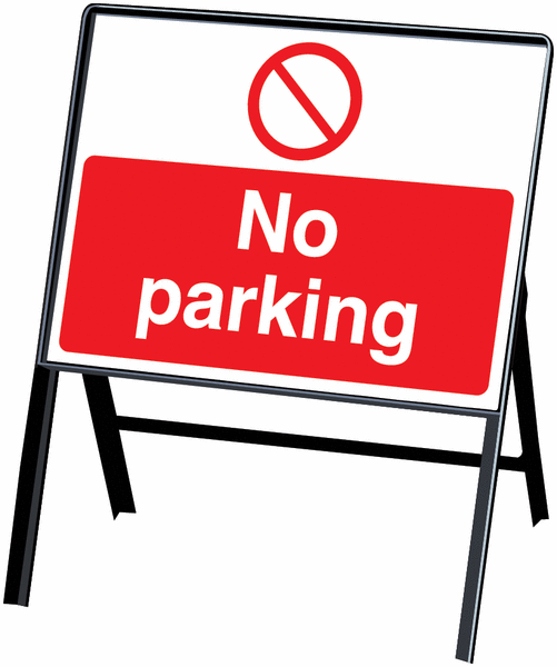 No parking stanchion sign