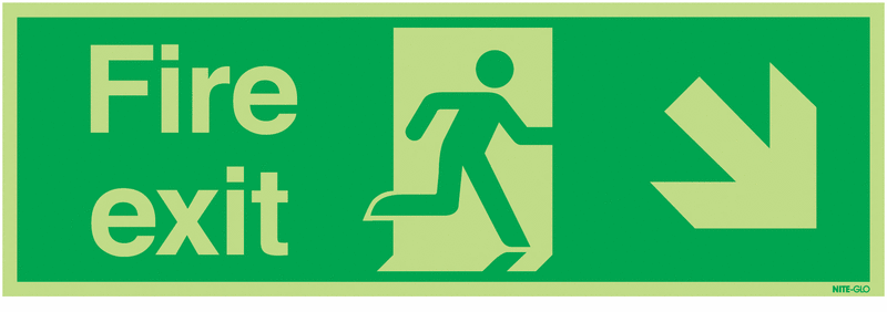 Fire Exit Running Man Arrow Down Right - Nite Glo