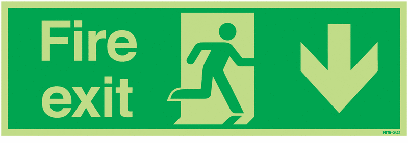 Fire Exit Running Man Arrow Down - Nite Glo